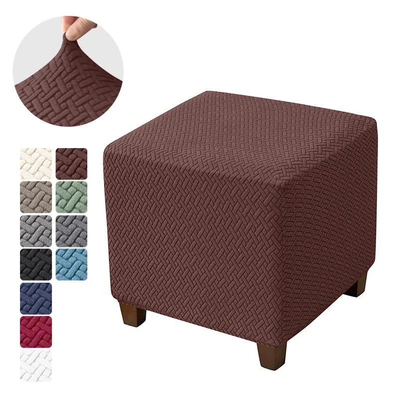 Jacquard Stretch Ottoman Stool Cover Elastic Square Footstool Covers All-inclusive Durable Footrest Slipcovers - Image 11