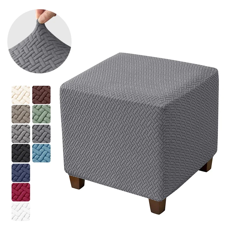 Jacquard Stretch Ottoman Stool Cover Elastic Square Footstool Covers All-inclusive Durable Footrest Slipcovers - Image 12