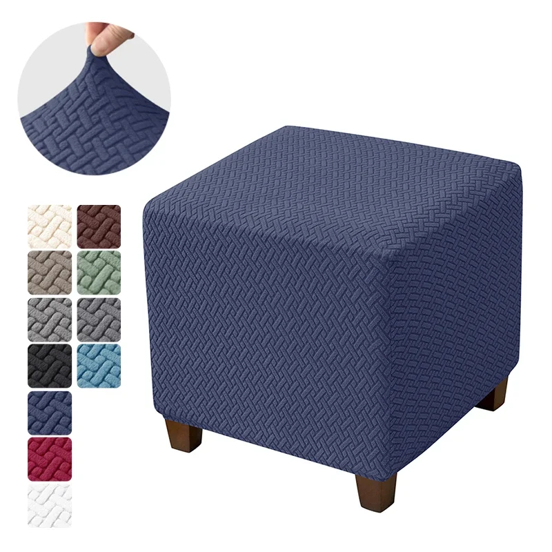 Jacquard Stretch Ottoman Stool Cover Elastic Square Footstool Covers All-inclusive Durable Footrest Slipcovers - Image 13