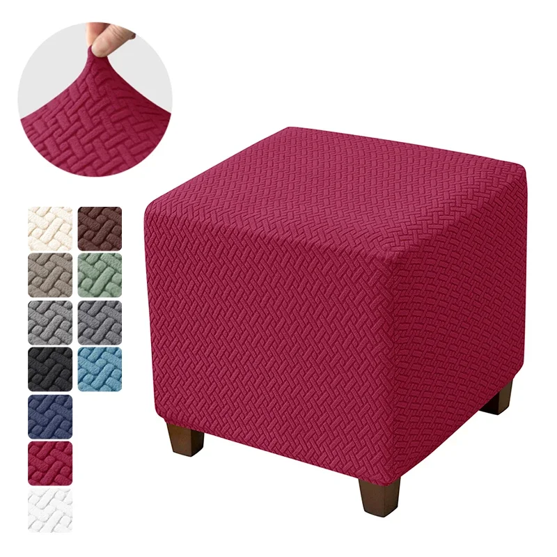 Jacquard Stretch Ottoman Stool Cover Elastic Square Footstool Covers All-inclusive Durable Footrest Slipcovers - Image 14