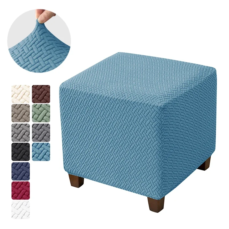 Jacquard Stretch Ottoman Stool Cover Elastic Square Footstool Covers All-inclusive Durable Footrest Slipcovers - Image 16