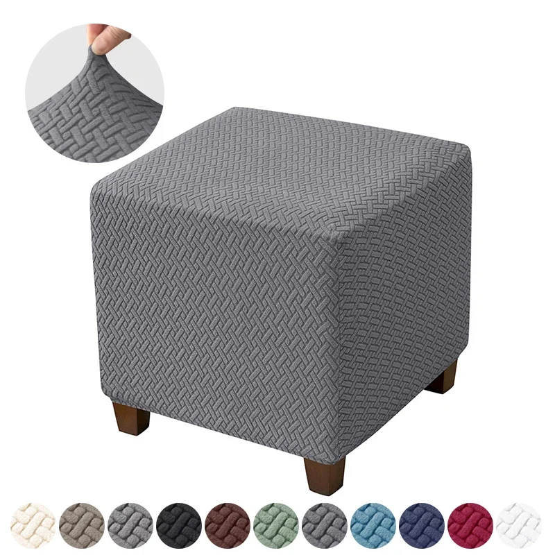 Jacquard Stretch Ottoman Stool Cover Elastic Square Footstool Covers All-inclusive Durable Footrest Slipcovers - Image 5