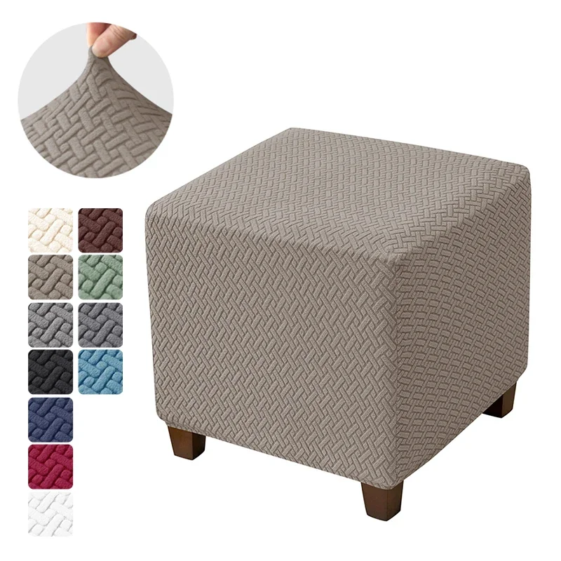 Jacquard Stretch Ottoman Stool Cover Elastic Square Footstool Covers All-inclusive Durable Footrest Slipcovers - Image 8