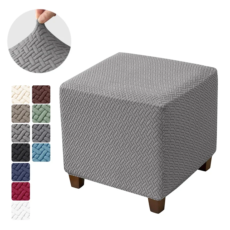 Jacquard Stretch Ottoman Stool Cover Elastic Square Footstool Covers All-inclusive Durable Footrest Slipcovers - Image 9