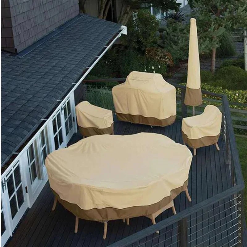 Outdoor Garden Furniture Cover Round Table Chair Dust Cover Set Home Waterproof 210D Oxford Cloth Rain Sofa Protector Covers - Image 4
