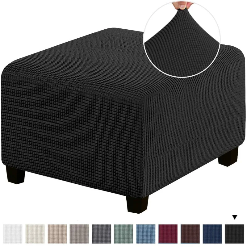 Polar Fleece Footstool Cover Durable Stretch Ottoman Cover Solid Color Footrest Slipcover for Living Room Furniture Protector - Image 11