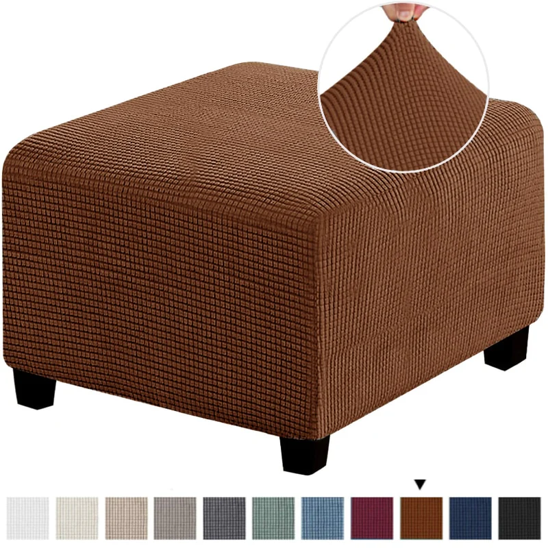 Polar Fleece Footstool Cover Durable Stretch Ottoman Cover Solid Color Footrest Slipcover for Living Room Furniture Protector - Image 15