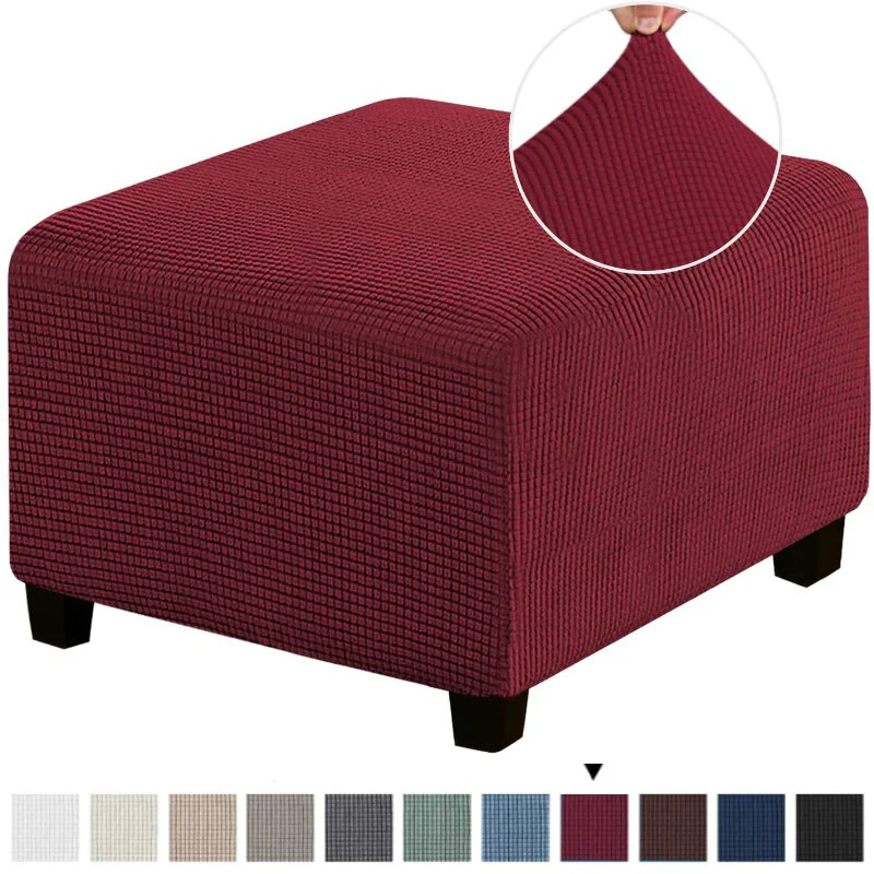 Polar Fleece Footstool Cover Durable Stretch Ottoman Cover Solid Color Footrest Slipcover for Living Room Furniture Protector - Image 19