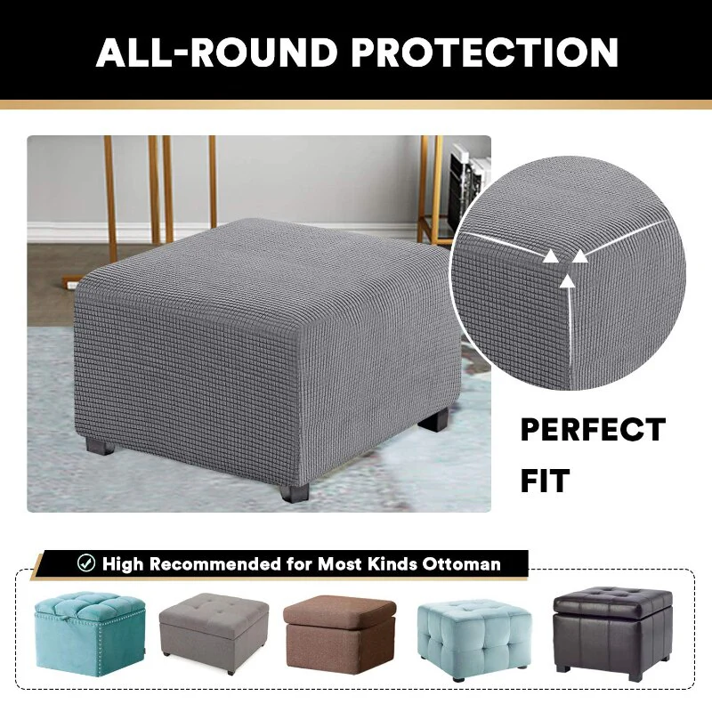 Polar Fleece Footstool Cover Durable Stretch Ottoman Cover Solid Color Footrest Slipcover for Living Room Furniture Protector - Image 4