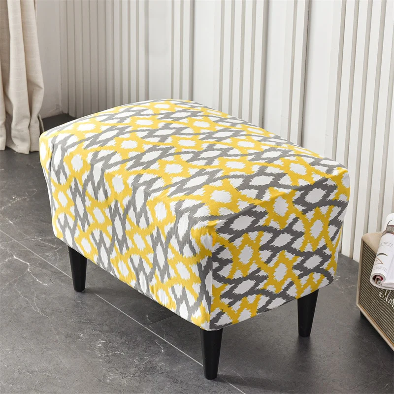 Printed Footstool Cover Stretch Spandex Wingback Sofa Cover Removable Footstool Case - Image 10