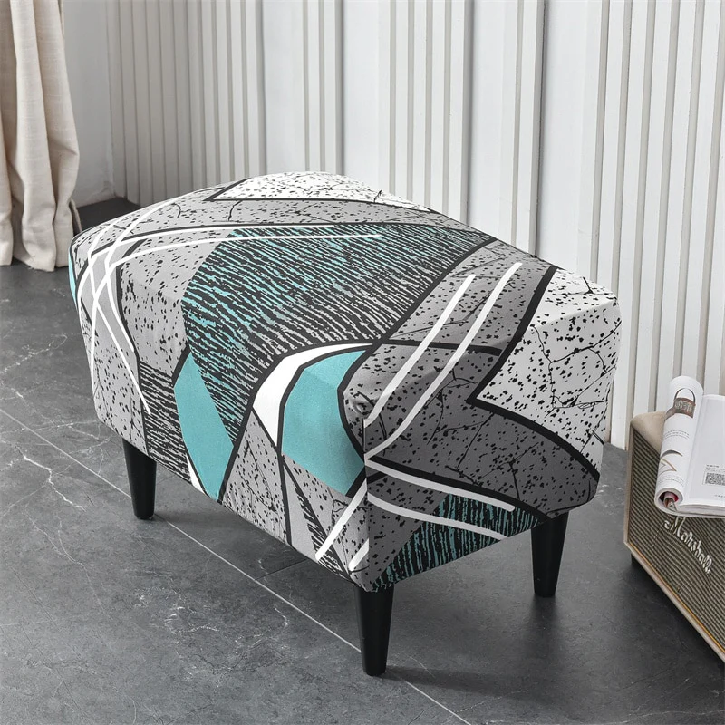 Printed Footstool Cover Stretch Spandex Wingback Sofa Cover Removable Footstool Case - Image 11