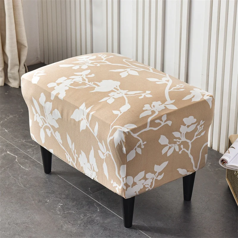 Printed Footstool Cover Stretch Spandex Wingback Sofa Cover Removable Footstool Case - Image 12