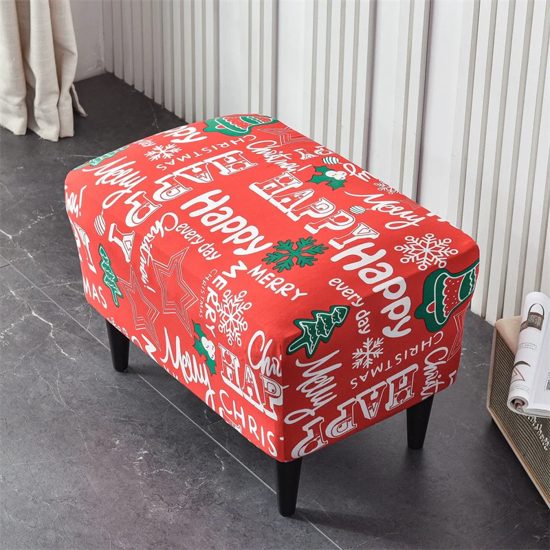 Printed Footstool Cover Stretch Spandex Wingback Sofa Cover Removable Footstool Case - Image 14