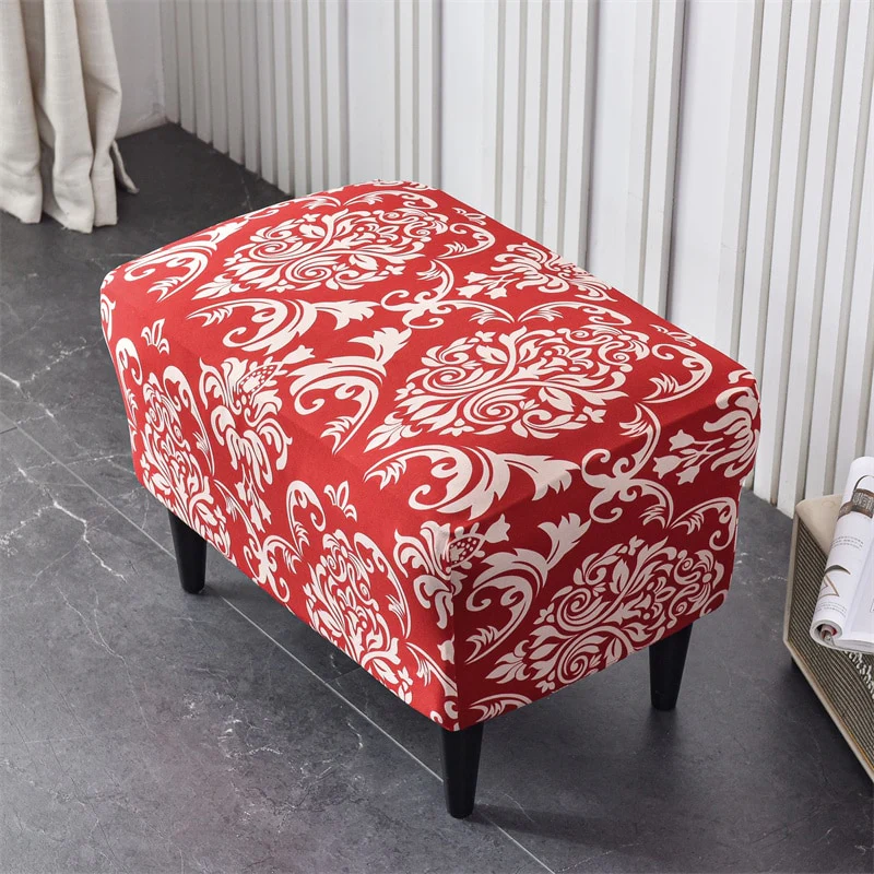 Printed Footstool Cover Stretch Spandex Wingback Sofa Cover Removable Footstool Case - Image 15