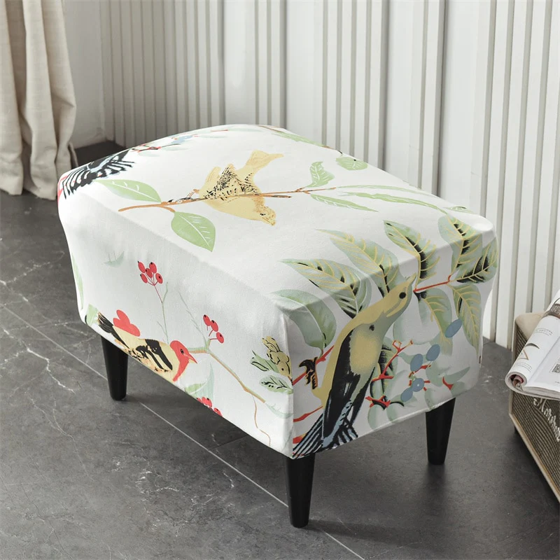 Printed Footstool Cover Stretch Spandex Wingback Sofa Cover Removable Footstool Case - Image 16