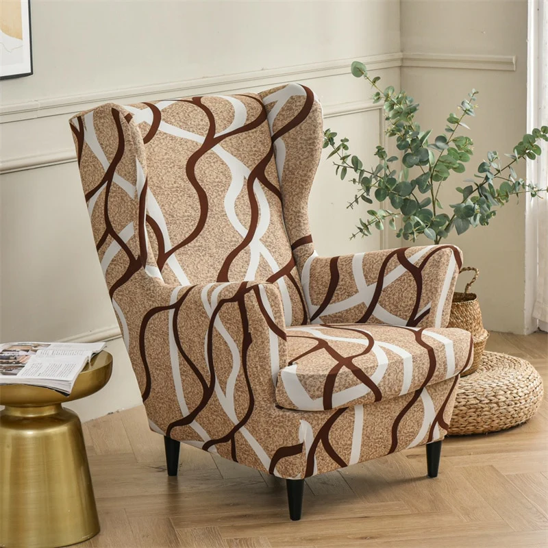 Printed Footstool Cover Stretch Spandex Wingback Sofa Cover Removable Footstool Case - Image 19