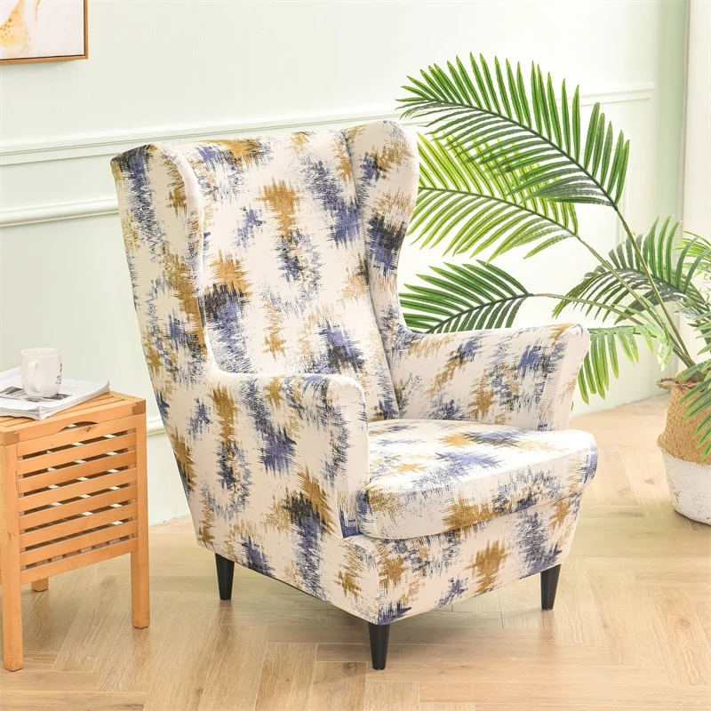 Printed Footstool Cover Stretch Spandex Wingback Sofa Cover Removable Footstool Case - Image 20