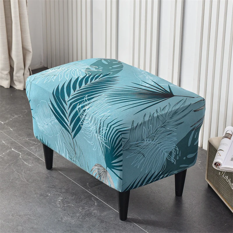 Printed Footstool Cover Stretch Spandex Wingback Sofa Cover Removable Footstool Case - Image 3
