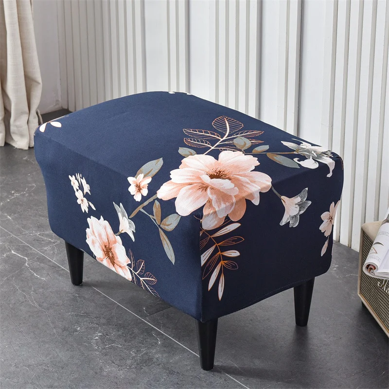 Printed Footstool Cover Stretch Spandex Wingback Sofa Cover Removable Footstool Case - Image 7