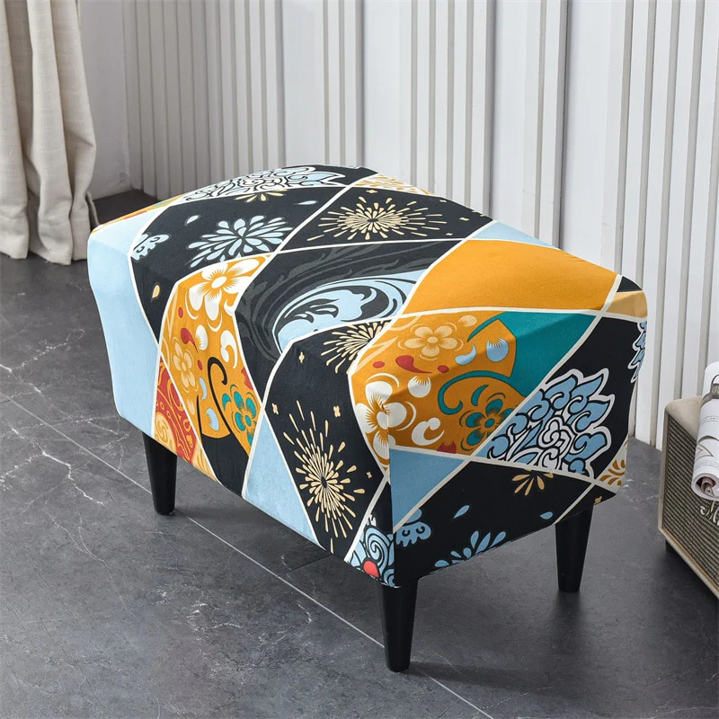 Printed Footstool Cover Stretch Spandex Wingback Sofa Cover Removable Footstool Case - Image 8