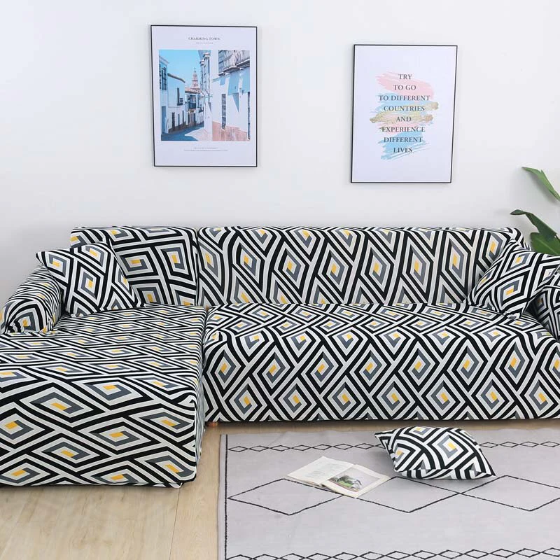 Printed Sofa Slipcover Square Pattern Couch Cover Elastic Sofa Cover for Corner Sofa Pets Chaselong Protector L shape Anti-dust Removeble - Image 19