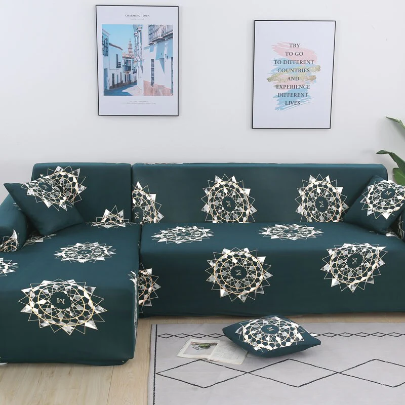 Printed Sofa Slipcover Square Pattern Couch Cover Elastic Sofa Cover for Corner Sofa Pets Chaselong Protector L shape Anti-dust Removeble - Image 22