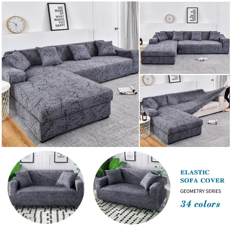 Printed Sofa Slipcover Square Pattern Couch Cover Elastic Sofa Cover for Corner Sofa Pets Chaselong Protector L shape Anti-dust Removeble - Image 3