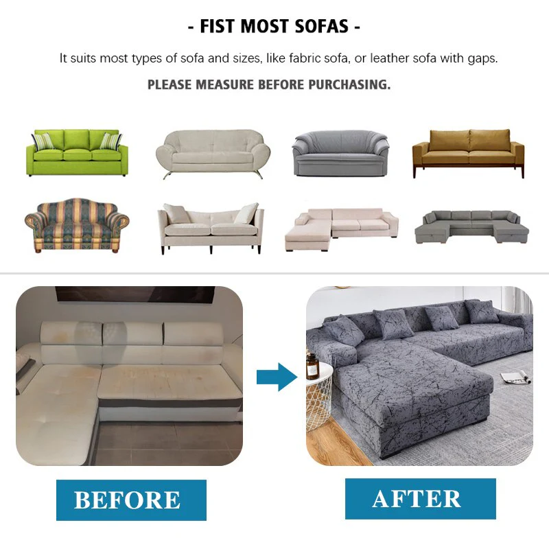 Printed Sofa Slipcover Square Pattern Couch Cover Elastic Sofa Cover for Corner Sofa Pets Chaselong Protector L shape Anti-dust Removeble - Image 4