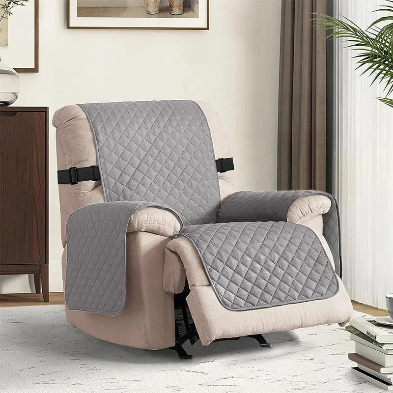 Recliner Chair Cover Solid Color Non-slip Pet Cat Seat Slipcover with Adjustable Strap Armchair Cover for Living Room - Image 10