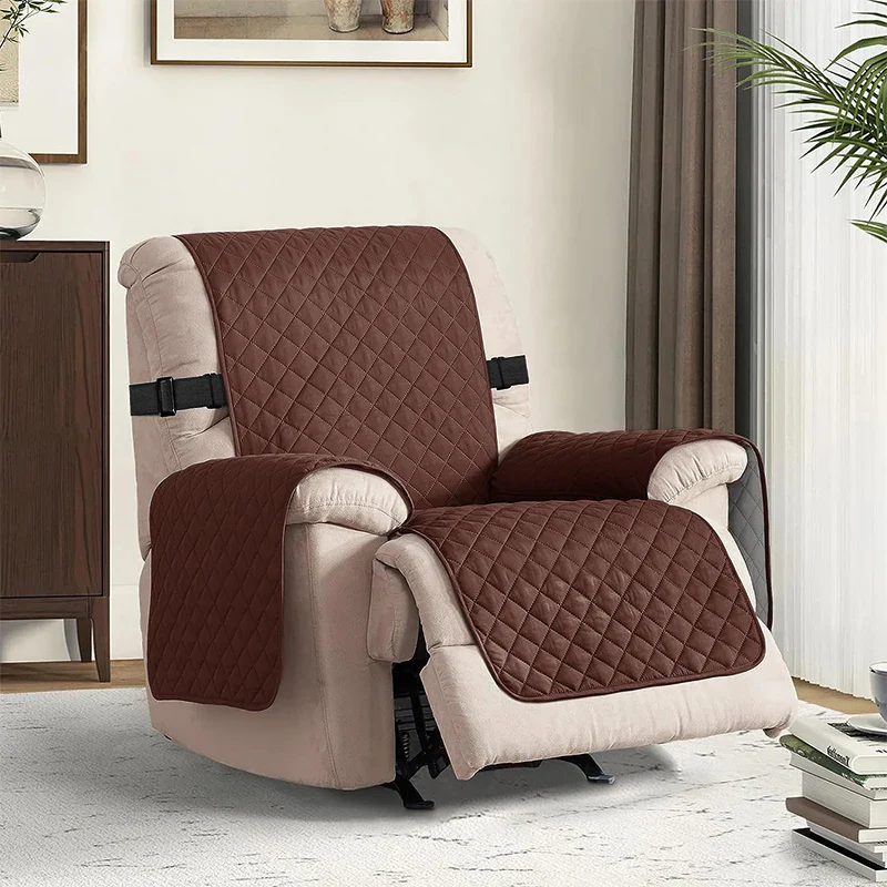 Recliner Chair Cover Solid Color Non-slip Pet Cat Seat Slipcover with Adjustable Strap Armchair Cover for Living Room - Image 11
