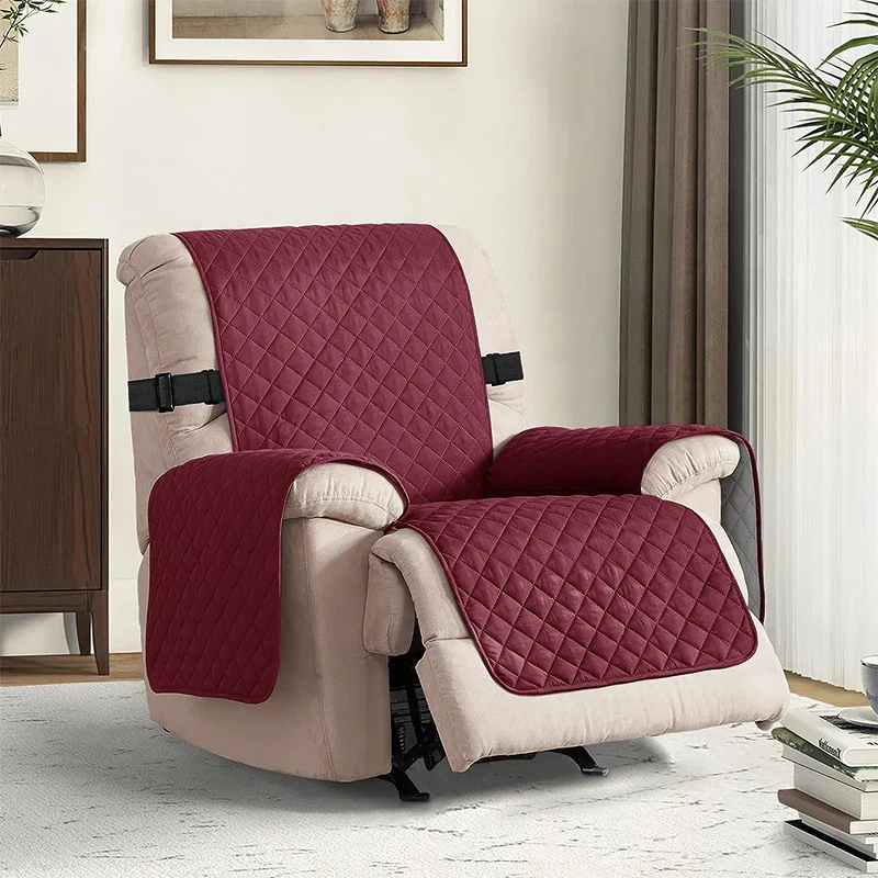Recliner Chair Cover Solid Color Non-slip Pet Cat Seat Slipcover with Adjustable Strap Armchair Cover for Living Room - Image 12