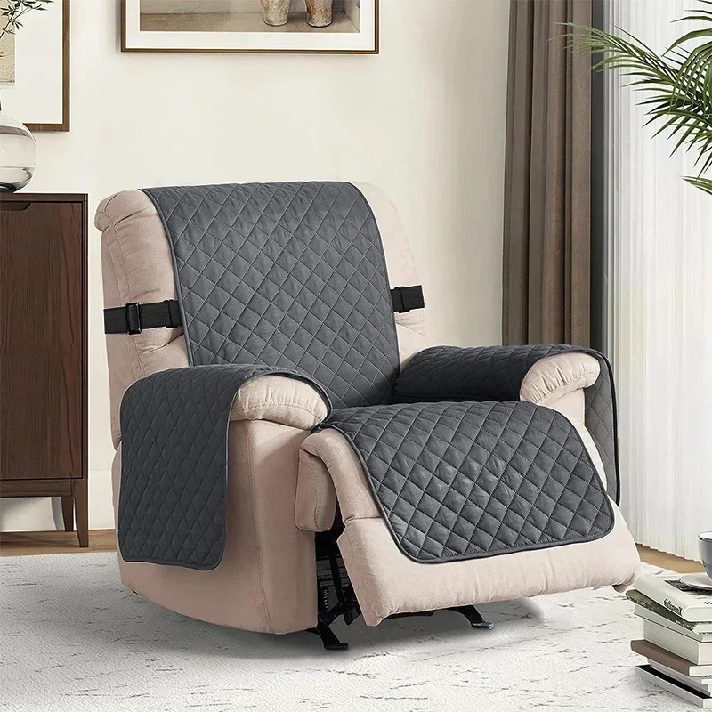 Recliner Chair Cover Solid Color Non-slip Pet Cat Seat Slipcover with Adjustable Strap Armchair Cover for Living Room - Image 7