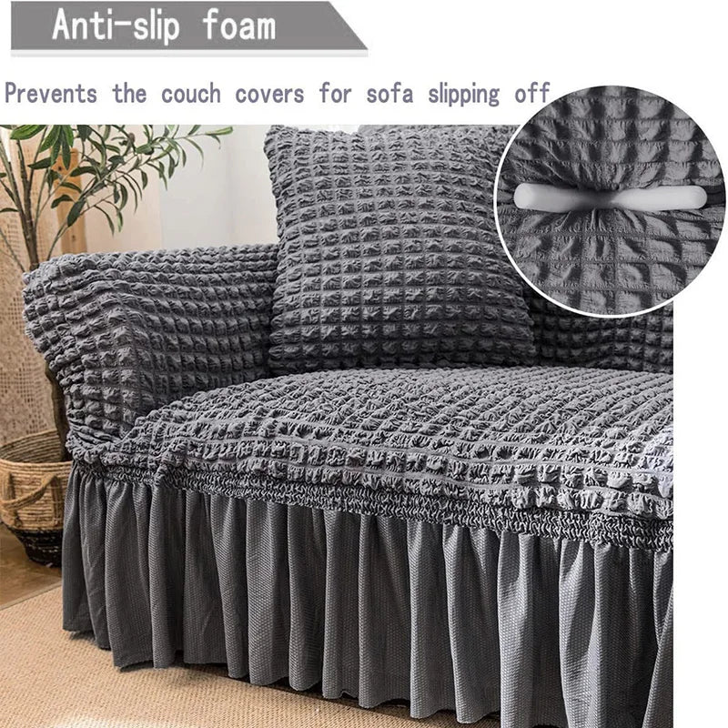 Sofa Slipcovers with Skirt Easy Fitted Sofa Cover for Living Room Couch Cover Washable High Elastic Durable Seersucker Fabric - Image 4