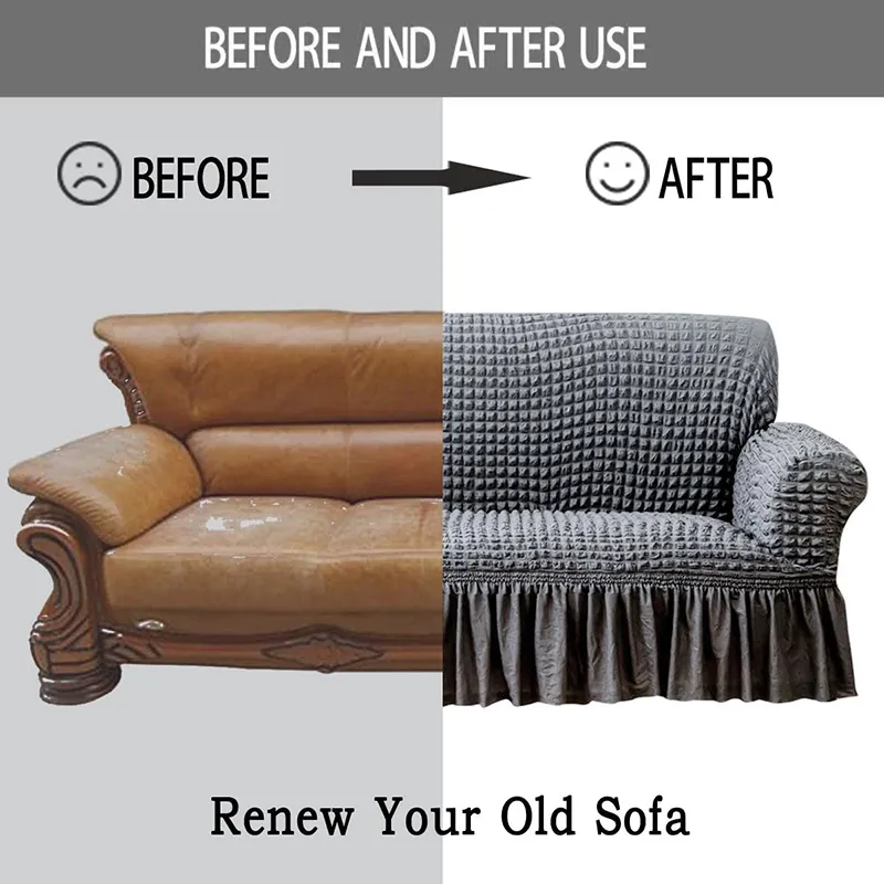 Sofa Slipcovers with Skirt Easy Fitted Sofa Cover for Living Room Couch Cover Washable High Elastic Durable Seersucker Fabric - Image 5