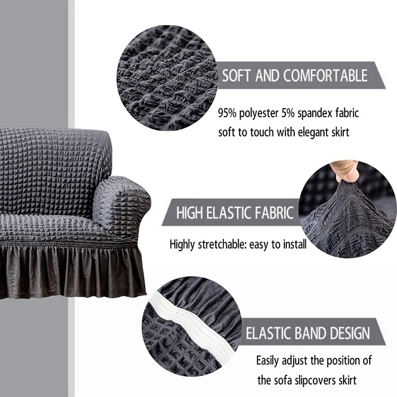 Sofa Slipcovers with Skirt Easy Fitted Sofa Cover for Living Room Couch Cover Washable High Elastic Durable Seersucker Fabric - Image 6