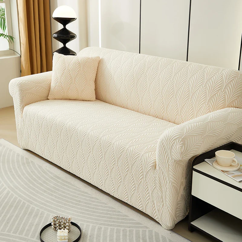 Solid Color Jacquard Fabric 1/2/3/4 Seat Full Coverage Sofa Covers Dustproof Universal Cover L Shape Sofa Cover - Image 9