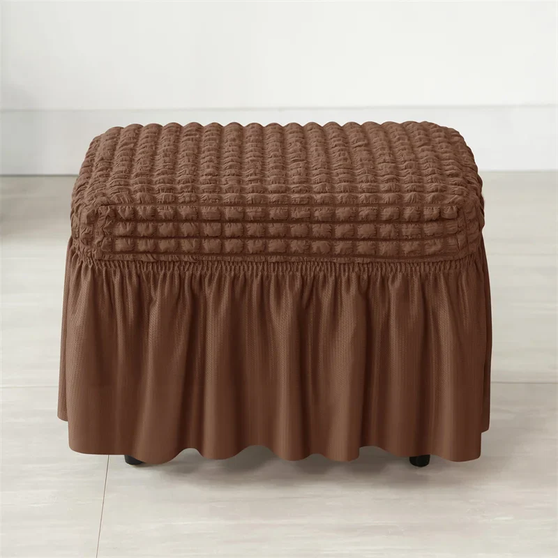 Solid Color Seersucker Stool Cover Stretch Footstool Skirt Slipcover Footstool Cover Elastic All-inclusive Footrest Covers Hogar - Image 10