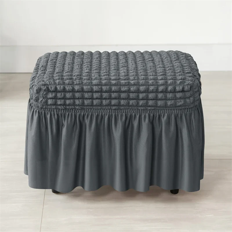 Solid Color Seersucker Stool Cover Stretch Footstool Skirt Slipcover Footstool Cover Elastic All-inclusive Footrest Covers Hogar - Image 14