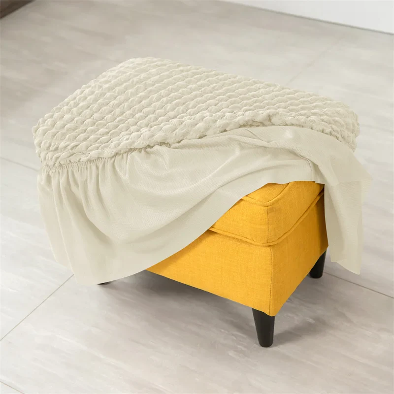 Solid Color Seersucker Stool Cover Stretch Footstool Skirt Slipcover Footstool Cover Elastic All-inclusive Footrest Covers Hogar - Image 3