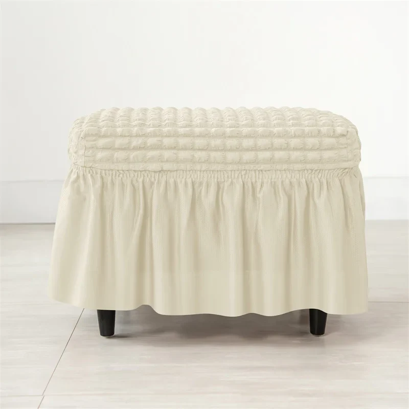 Solid Color Seersucker Stool Cover Stretch Footstool Skirt Slipcover Footstool Cover Elastic All-inclusive Footrest Covers Hogar - Image 5