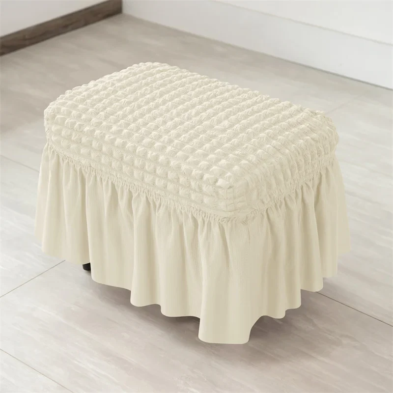 Solid Color Seersucker Stool Cover Stretch Footstool Skirt Slipcover Footstool Cover Elastic All-inclusive Footrest Covers Hogar - Image 6