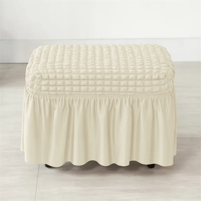 Solid Color Seersucker Stool Cover Stretch Footstool Skirt Slipcover Footstool Cover Elastic All-inclusive Footrest Covers Hogar - Image 7