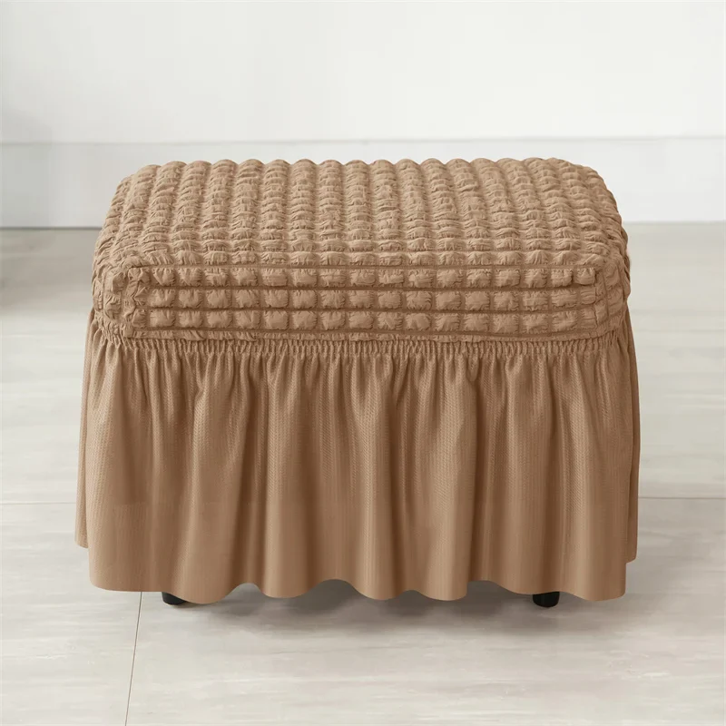 Solid Color Seersucker Stool Cover Stretch Footstool Skirt Slipcover Footstool Cover Elastic All-inclusive Footrest Covers Hogar - Image 8