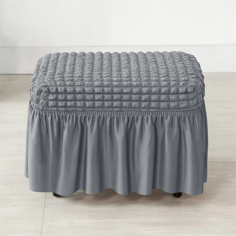 Solid Color Seersucker Stool Cover Stretch Footstool Skirt Slipcover Footstool Cover Elastic All-inclusive Footrest Covers Hogar - Image 9