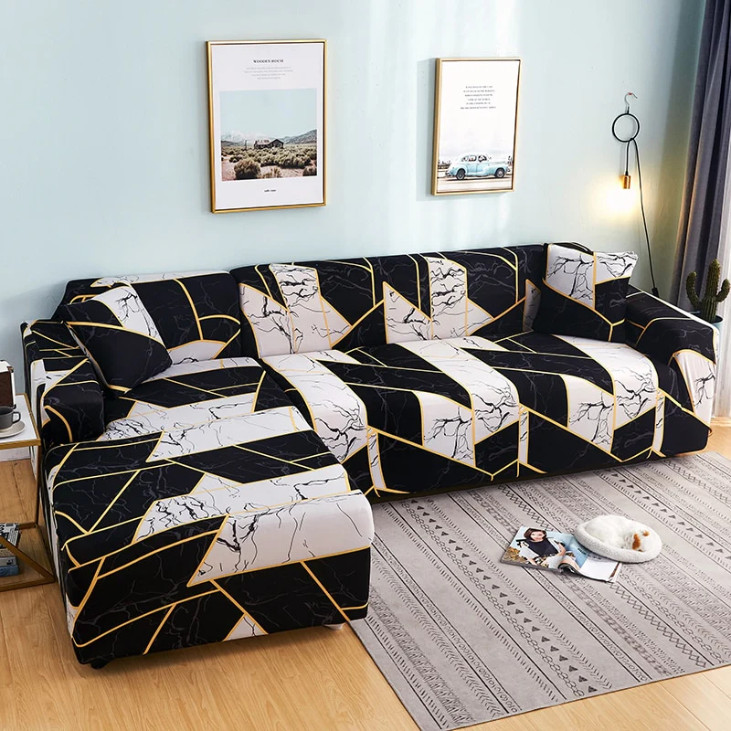 Square Lattice Printed L Shape Sofa Covers Sofa Protector Printed Elastic Sretch Covers Anti-dust Elastic Stretch Covers for Corner Sofa Cover - Image 26