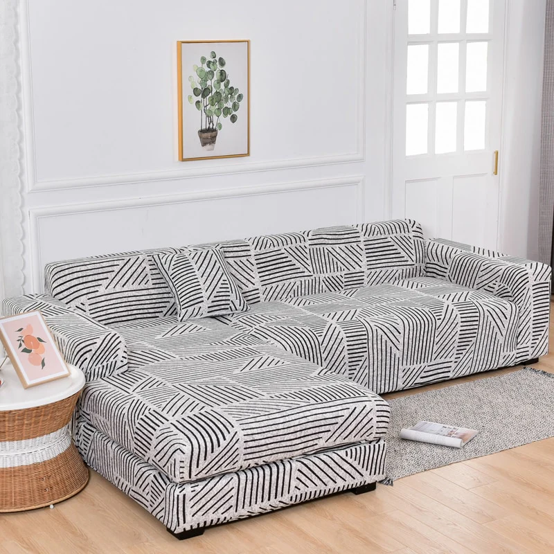 Square Lattice Printed L Shape Sofa Covers Sofa Protector Printed Elastic Sretch Covers Anti-dust Elastic Stretch Covers for Corner Sofa Cover - Image 28