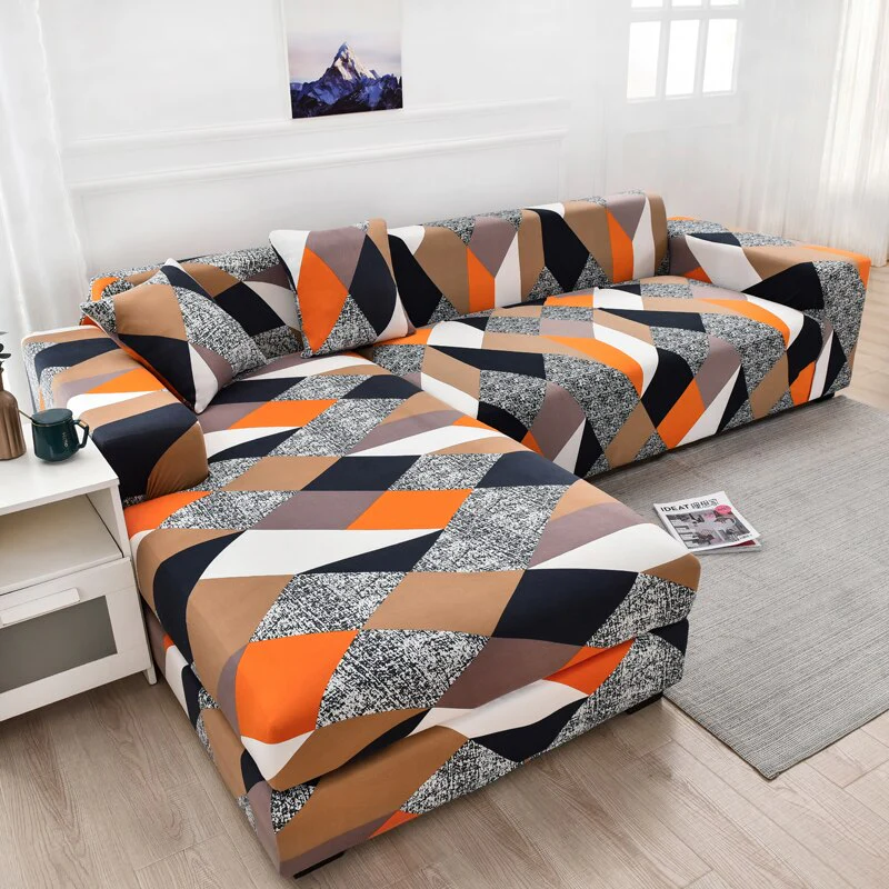 Square Lattice Printed L Shape Sofa Covers Sofa Protector Printed Elastic Sretch Covers Anti-dust Elastic Stretch Covers for Corner Sofa Cover - Image 29