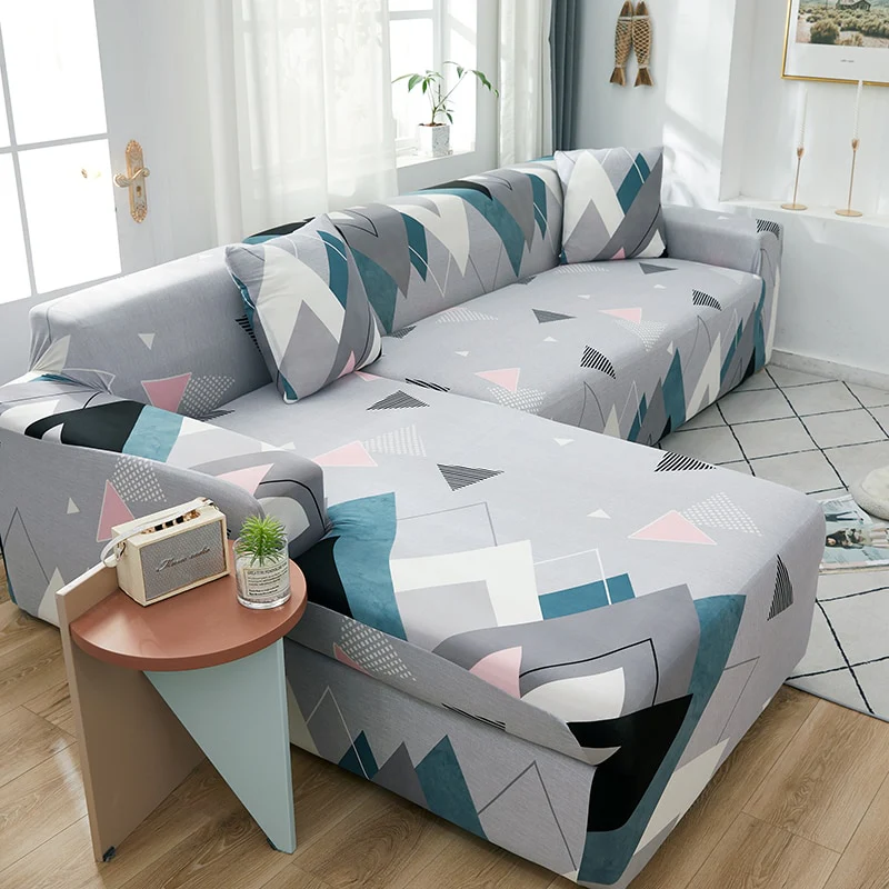 Square Lattice Printed L Shape Sofa Covers Sofa Protector Printed Elastic Sretch Covers Anti-dust Elastic Stretch Covers for Corner Sofa Cover - Image 9