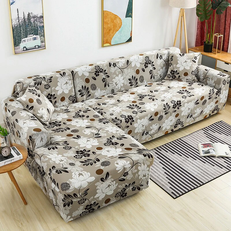 Square Printed L-shape Chaise Longue Slipcovers Sofa Covers for Living Room Sofa Protector Anti-dust Elastic Stretch Covers for Corner Sofa - Image 10