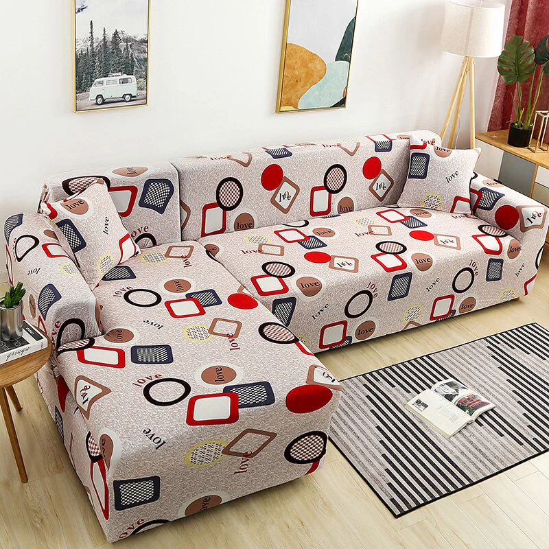 Square Printed L-shape Chaise Longue Slipcovers Sofa Covers for Living Room Sofa Protector Anti-dust Elastic Stretch Covers for Corner Sofa - Image 11